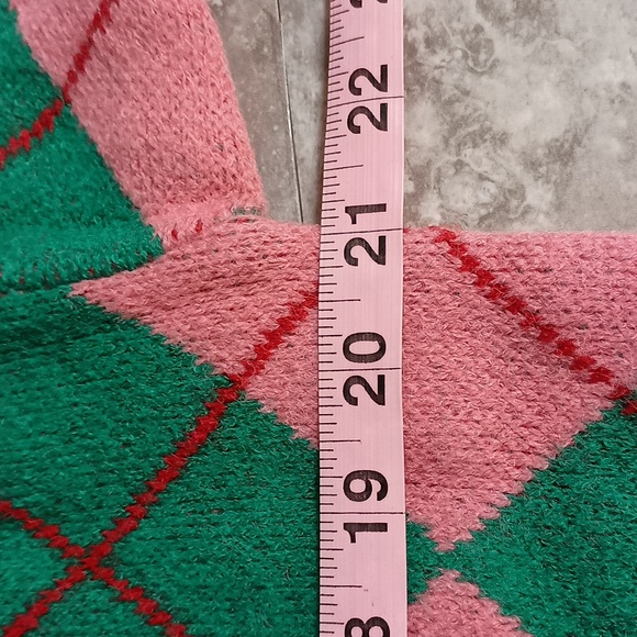 Womens Size M Top Knit Green & Pink Argyle Pattern Cardigan - Picture 10 of 11